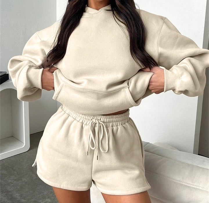 Basic Hoodie & Drawstring Short Set