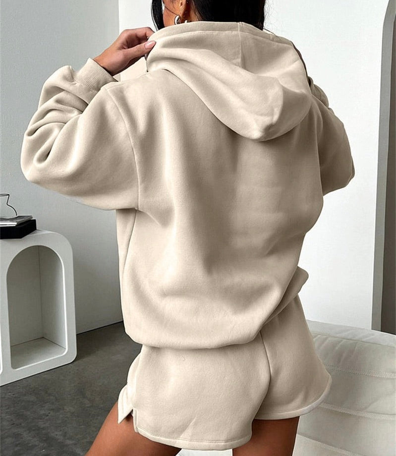 Basic Hoodie & Drawstring Short Set